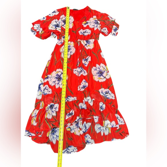 Baku Floral Print dress w/ hi/low hem & Drawstring / Color: Red / Size: Small - Picture 5 of 5